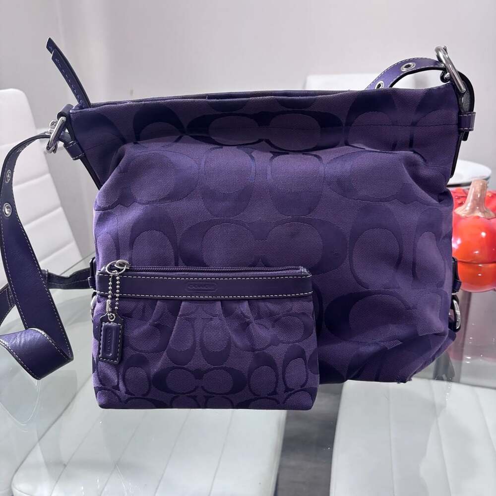 Coach F15067 Signature Duffle Hobo Crossbody Deep Purple Bag + Coach Pouch